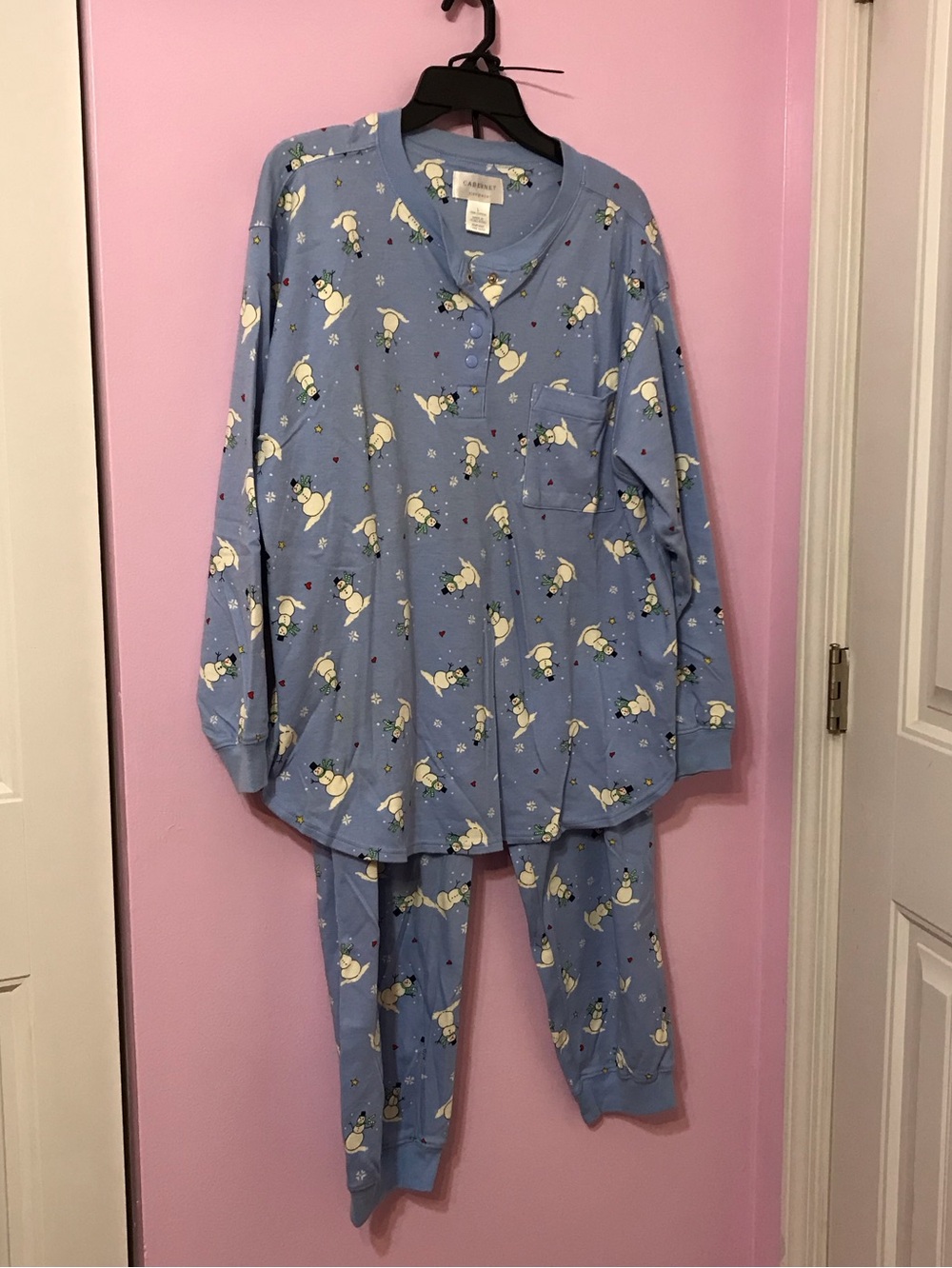 Cabernet blue Christmas Pajama Set Snowman 100% cotton jogger pants size large
